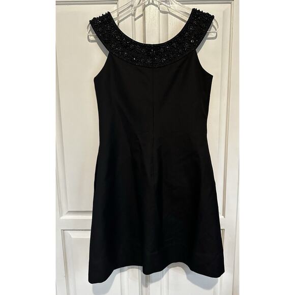 Shoshanna Black Dress Wool Silk Blend Beaded Neckline Size 6 Lined Pockets Mini - Picture 4 of 10